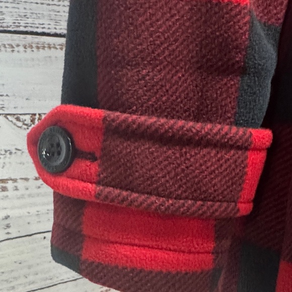 Red & Black Buffalo Plaid Fleece Peacoat - Picture 3 of 6